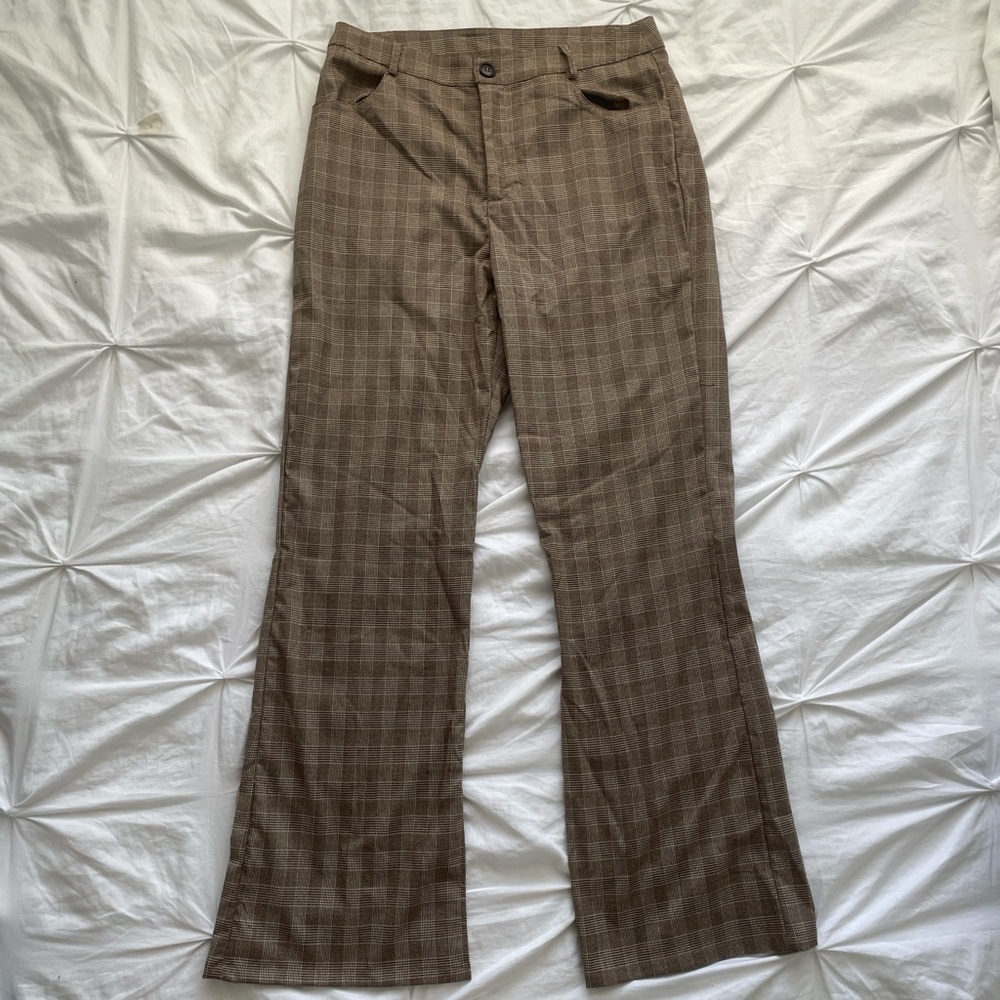 Brown Plaid Flare Pants